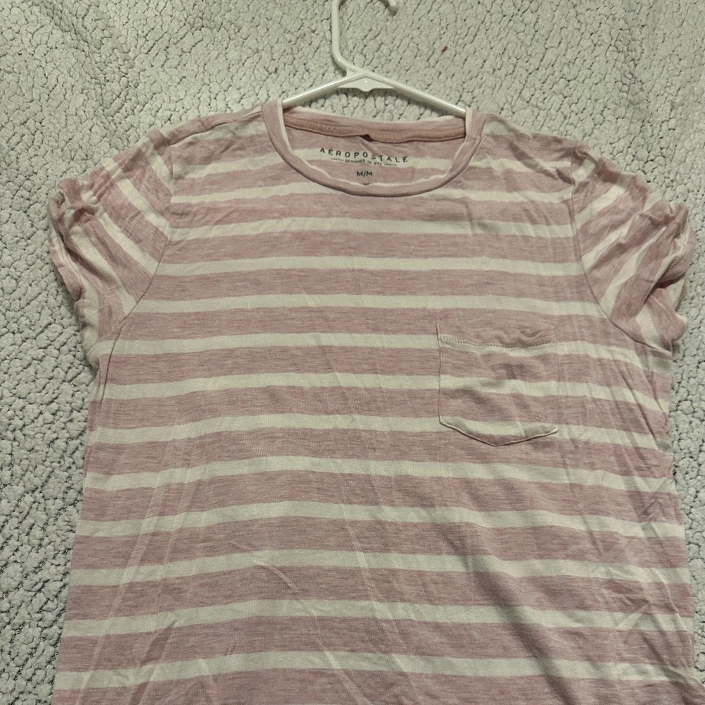 Light Pink Aeropostale White Striped Short Tee